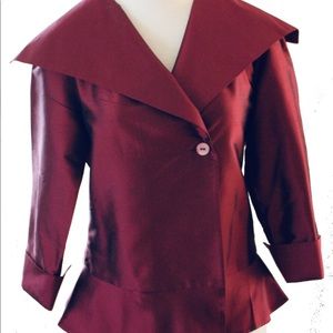 TRACY M 100% Silk French-Cuff Garnet Dress Top sm